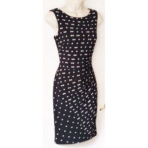 Liz Claiborne Ruched Radial Polka Dot Jersey Dress 2 Black White Sleeveless